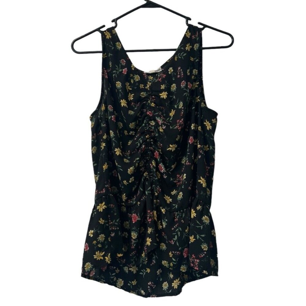 Pleione Floral Print Tank Top Womens Sleeveless Runched Peasnt Cottagecore Sz M